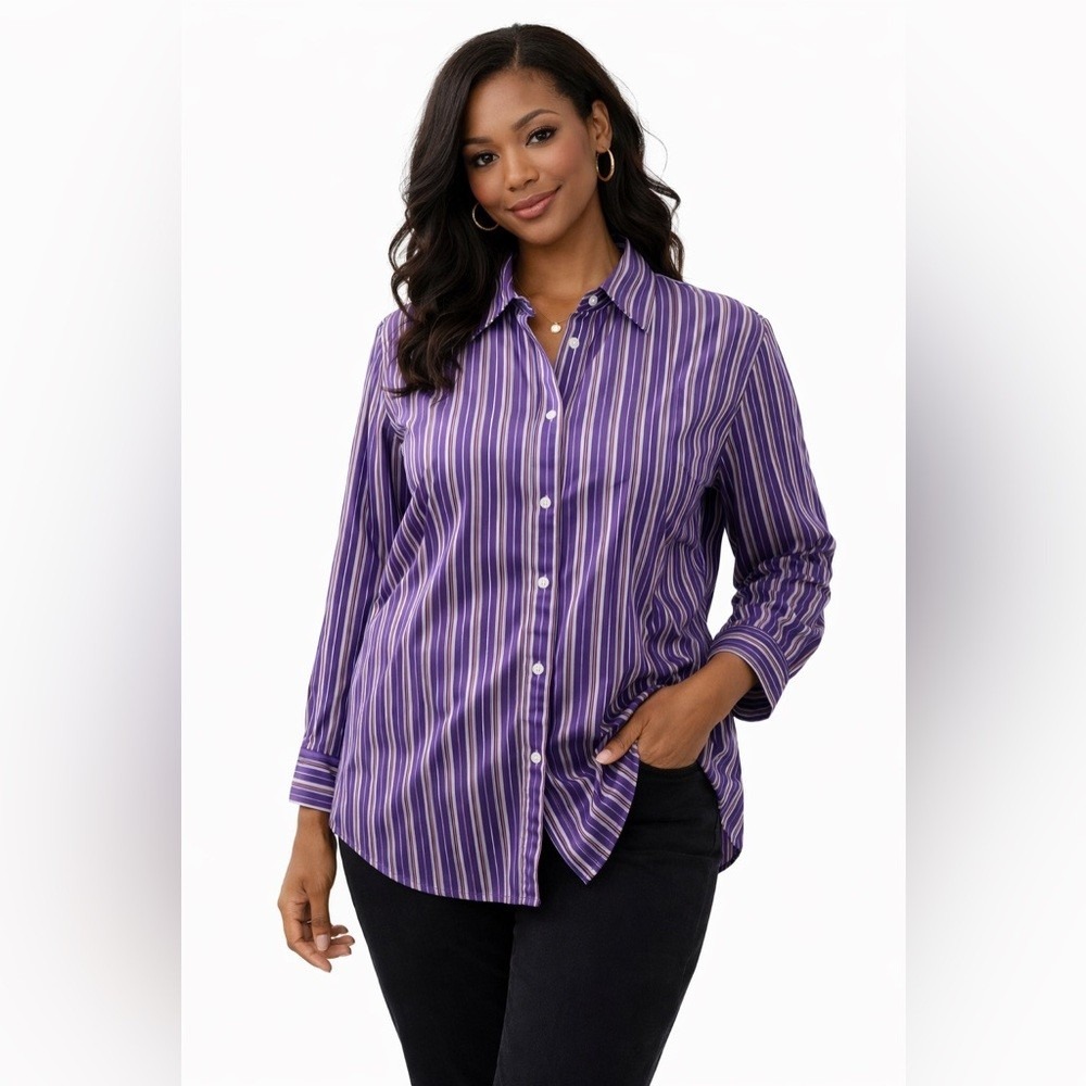 Lauren Ralph Lauren- Purple Striped Button‎ Down Shirt Size 1X